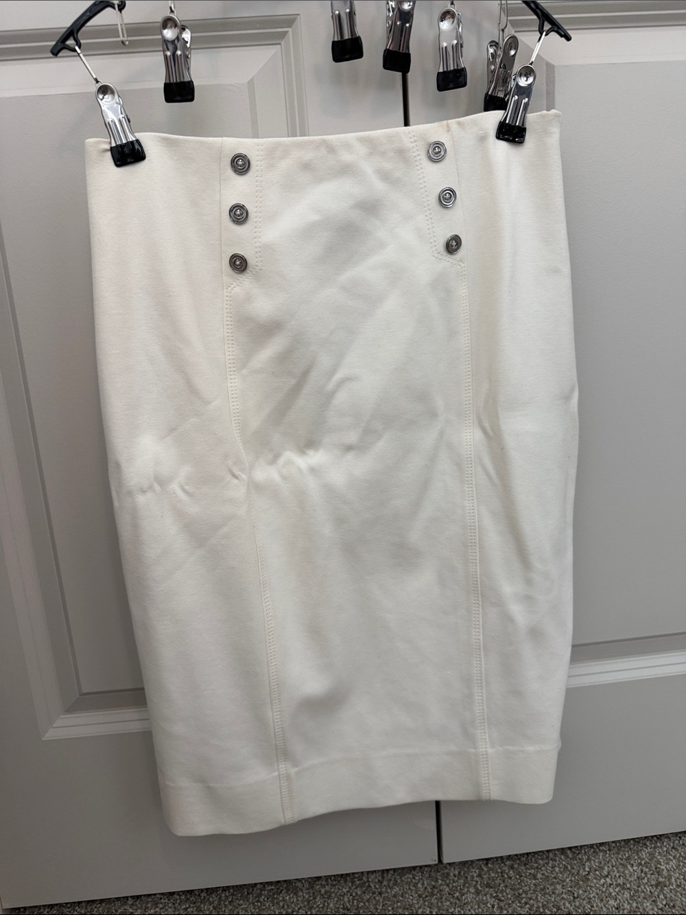 White House Black Market Cream Pencil Skirt with Button Detail